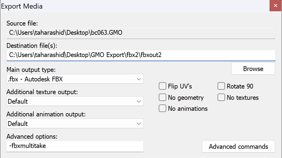 Export settings