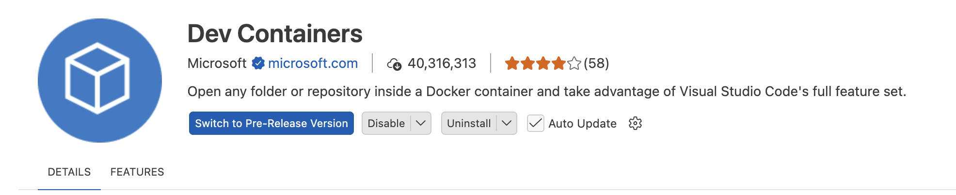 Dev Containers extension