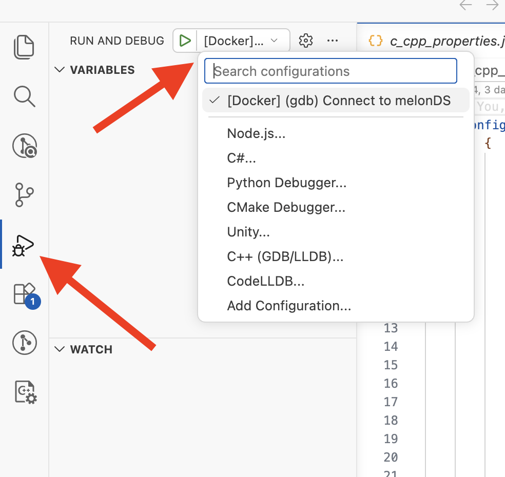 VS Code debug tab